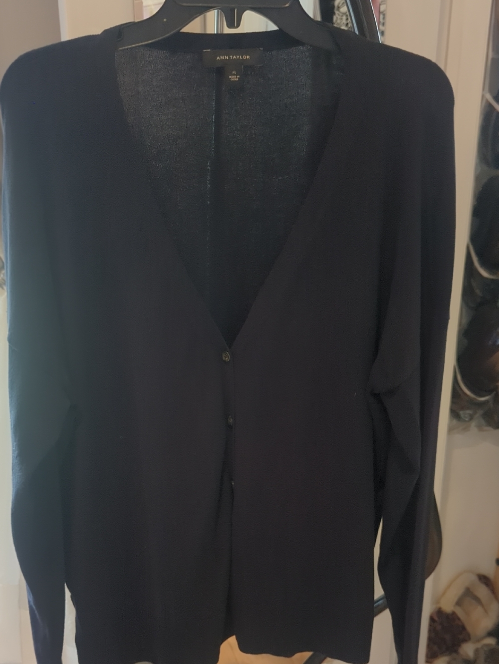 Ann Taylor Dark Navy V-Neck Button Cardigan